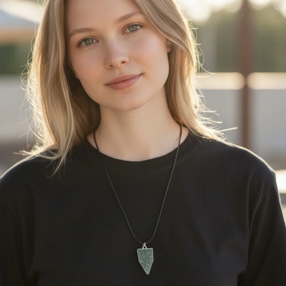 Handmade Resin Arrow Necklace | Green Pendant Minimalist Jewelry - Picture 2 of 5
